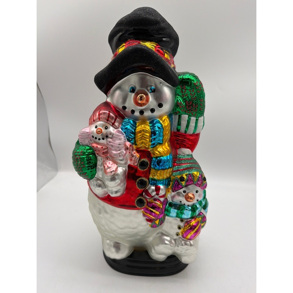 TRADITIONS Handblown Glass SNOWMAN‎ 18" Hand painted Wood Base Christmas Decor